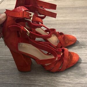 Bleecker & Bond Red Strappy Block Heels